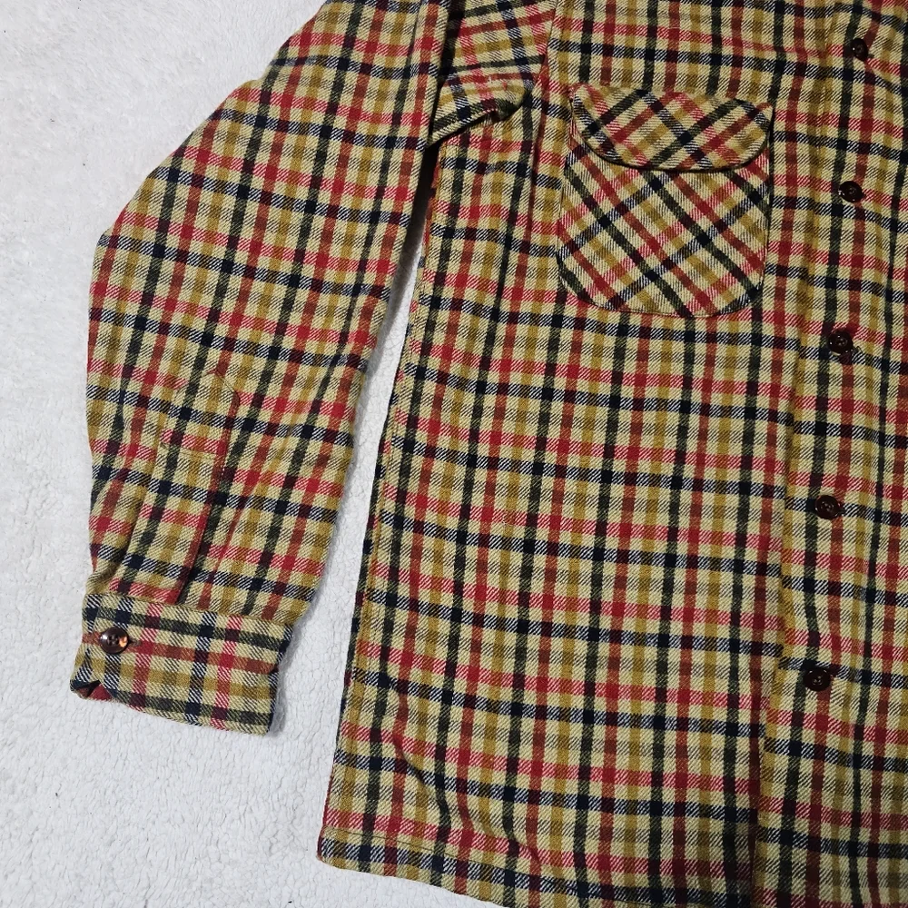 Pendleton Woolen Mills M Wool Yellow Plaid Shirt - Picture 3 of 10